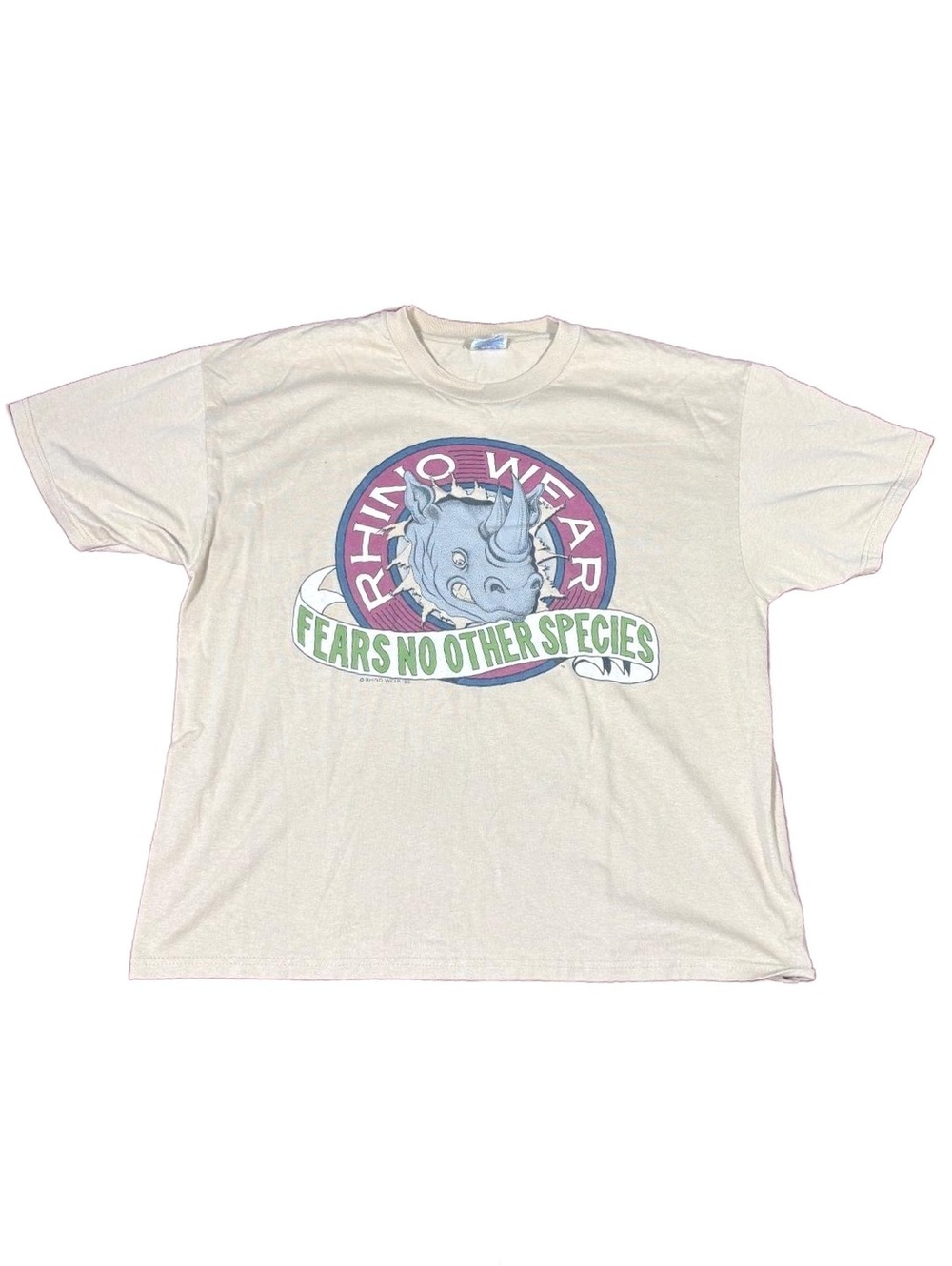 Vintage Rhino Wear Graphic T-Shirt 1996 XL Beige Cotton Poly